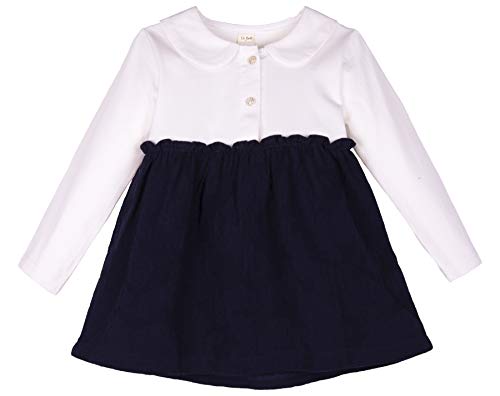 Girls Peter Pan Collar Dress Long Sleeve Tutu Swing Tunic Dresses 120 Navy